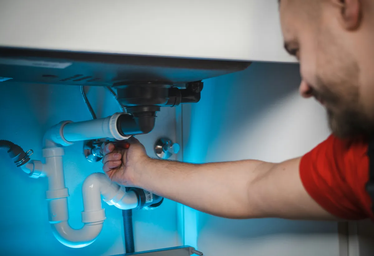 Professional plumber diagnosing a residential fixture